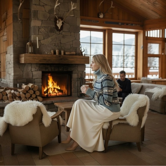 MaxMara Wool Turtleneck Sweater~Woven Pattern in Blue,Charcoal,Cream size Small - Picture 3 of 16